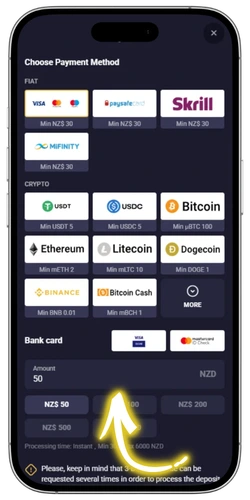 RollXO Casino New Zealand first deposit page cashier